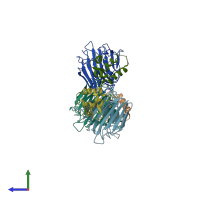 PDB entry 4yge coloured by chain, side view.