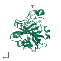 PDB entry 4ygl coloured by chain, side view.