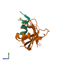 PDB entry 4ygw coloured by chain, side view.