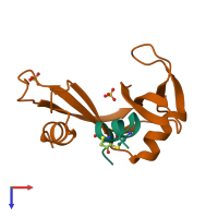 PDB entry 4ygw coloured by chain, top view.