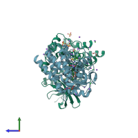 PDB entry 4yhf coloured by chain, side view.