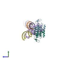 PDB entry 4yhw coloured by chain, side view.