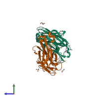 PDB entry 4yhz coloured by chain, side view.