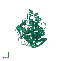 PDB entry 4yi7 coloured by chain, side view.
