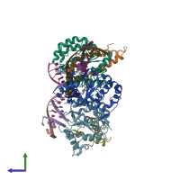 PDB entry 4yig coloured by chain, side view.