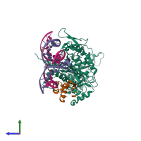PDB entry 4yir coloured by chain, side view.