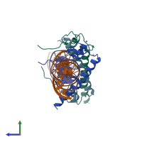 PDB entry 4yj0 coloured by chain, side view.