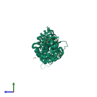 Hetero dimeric assembly 5 of PDB entry 4yjl coloured by chemically distinct molecules, side view.