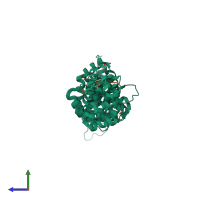 Hetero dimeric assembly 6 of PDB entry 4yjl coloured by chemically distinct molecules, side view.