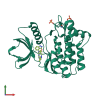 Monomeric assembly 1 of PDB entry 4yjv coloured by chemically distinct molecules, front view.