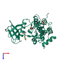 Monomeric assembly 1 of PDB entry 4yjv coloured by chemically distinct molecules, top view.