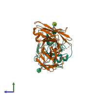 PDB entry 4yjz coloured by chain, side view.