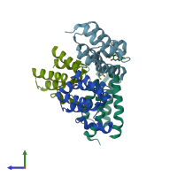 PDB entry 4yk0 coloured by chain, side view.