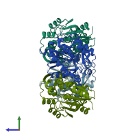 PDB entry 4yk7 coloured by chain, side view.