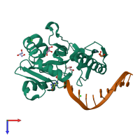 PDB entry 4ykl coloured by chain, top view.