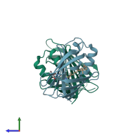 PDB entry 4ykm coloured by chain, side view.