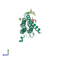 PDB entry 4yl1 coloured by chain, side view.