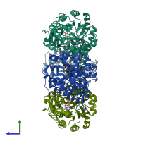 PDB entry 4yl2 coloured by chain, side view.