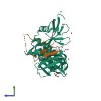 PDB entry 4yl8 coloured by chain, side view.