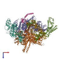 Hetero nonameric assembly 3 of PDB entry 4yln coloured by chemically distinct molecules, top view.