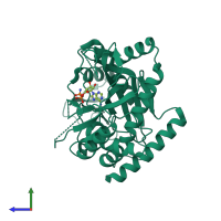 PDB entry 4yls coloured by chain, side view.