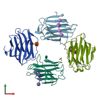 PDB entry 4ym0 coloured by chain, front view.