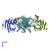 PDB entry 4ym0 coloured by chain, top view.