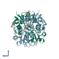 PDB entry 4yma coloured by chain, side view.