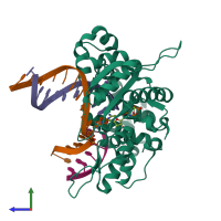 PDB entry 4ymn coloured by chain, side view.