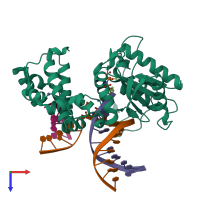 PDB entry 4ymn coloured by chain, top view.