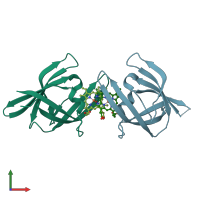 PDB entry 4ymp coloured by chain, front view.