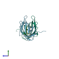 PDB entry 4ymp coloured by chain, side view.