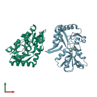 PDB entry 4ymx coloured by chain, front view.