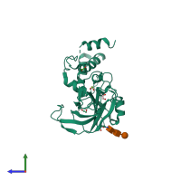 PDB entry 4yn1 coloured by chain, side view.