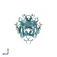 PDB entry 4yol coloured by chain, side view.