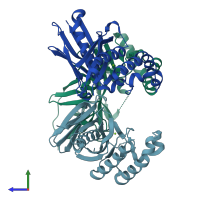 PDB entry 4yot coloured by chain, side view.