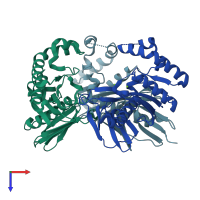 PDB entry 4yot coloured by chain, top view.