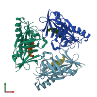 PDB entry 4yox coloured by chain, front view.