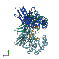 PDB entry 4yox coloured by chain, side view.