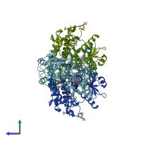PDB entry 4yp8 coloured by chain, side view.