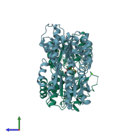 PDB entry 4yp9 coloured by chain, side view.