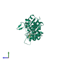 PDB entry 4ypw coloured by chain, side view.