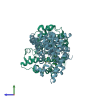 PDB entry 4yqh coloured by chain, side view.