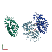 PDB entry 4yqm coloured by chain, front view.