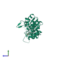 PDB entry 4yqr coloured by chain, side view.