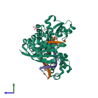 PDB entry 4yr0 coloured by chain, side view.