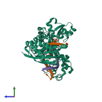 PDB entry 4yr3 coloured by chain, side view.