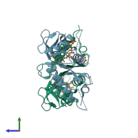 PDB entry 4yrh coloured by chain, side view.