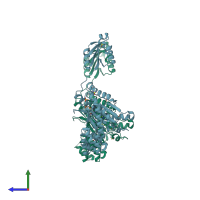 PDB entry 4yrp coloured by chain, side view.