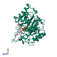 PDB entry 4ys1 coloured by chain, side view.